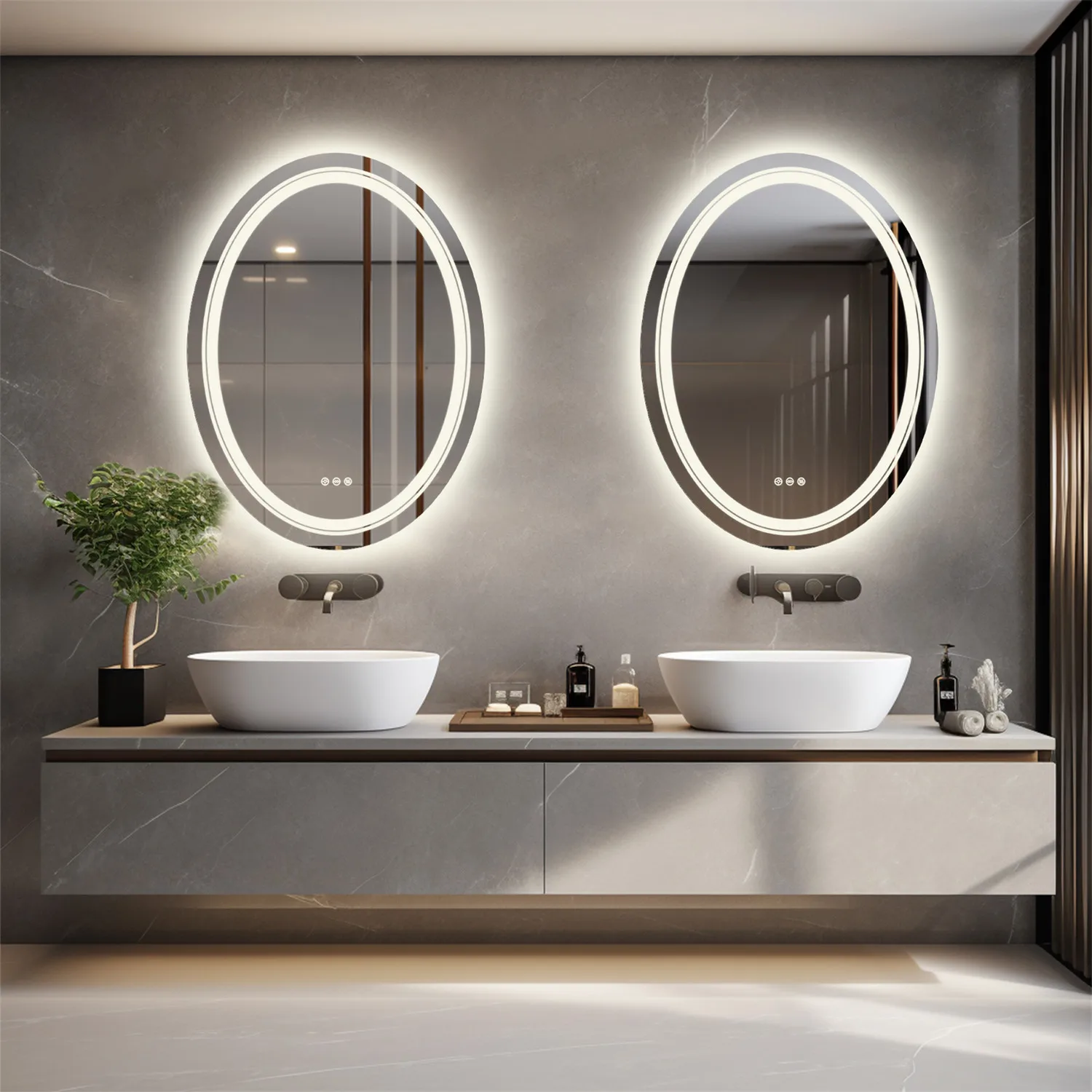 Large Oval LED Bathroom Mirror Lighted Mirror Anti-Fog Vanity Bathroom Backlit Dimmable Wall Mounted 3 Colors Memory with Plug