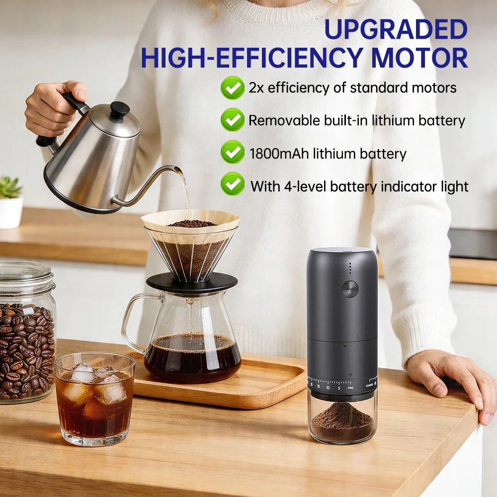 Cliton High Efficiency Automatic Rechargeable Office Coffee Grinder with High Efficiency Grinding