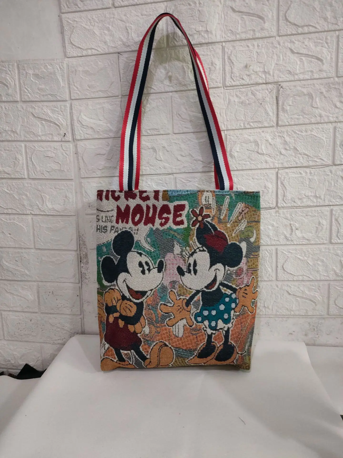 2022 New Canvas Reversible Embroidered Tote Bag Trendy Mickey And Winnie the Pooh One Shoulder Bags Casual Cute Print Handbags