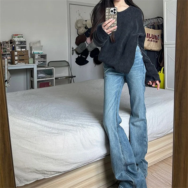 

Американские девушки, микро-великие джинсы, женские летние европейские и американские свободные прямые брюки с высокой талией и широкими штанинами длиной до пола