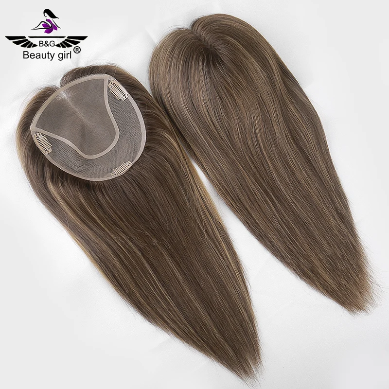 

Natural Slavic Remy Hair Human Hair Size 8.5x9 Blonde Highlight Color Hand Made Monofilament Base Topper Wig