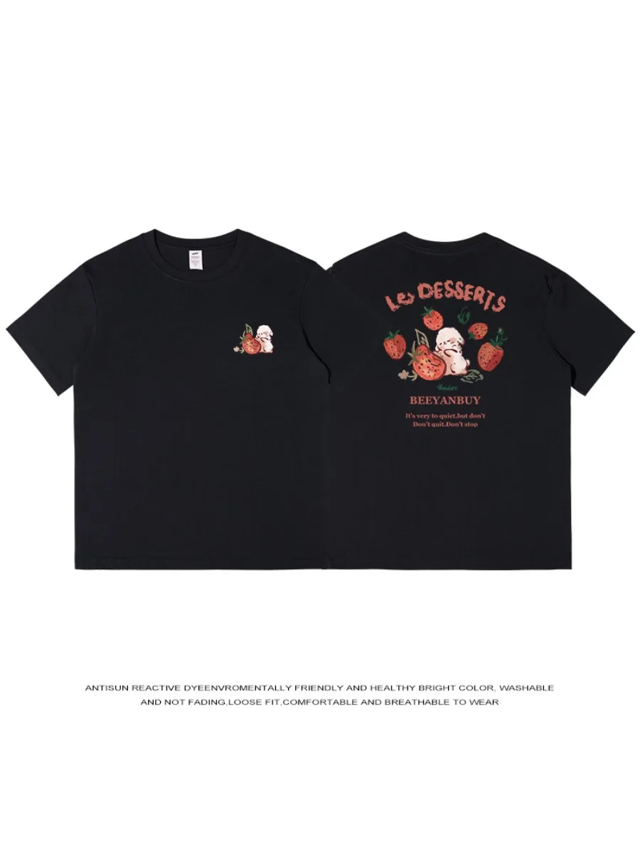 2026 Summer 230g Cotton Women's Short-Sleeve T-Shirt Loose Crew Neck Printed Versatile Heavyweight Couple Top