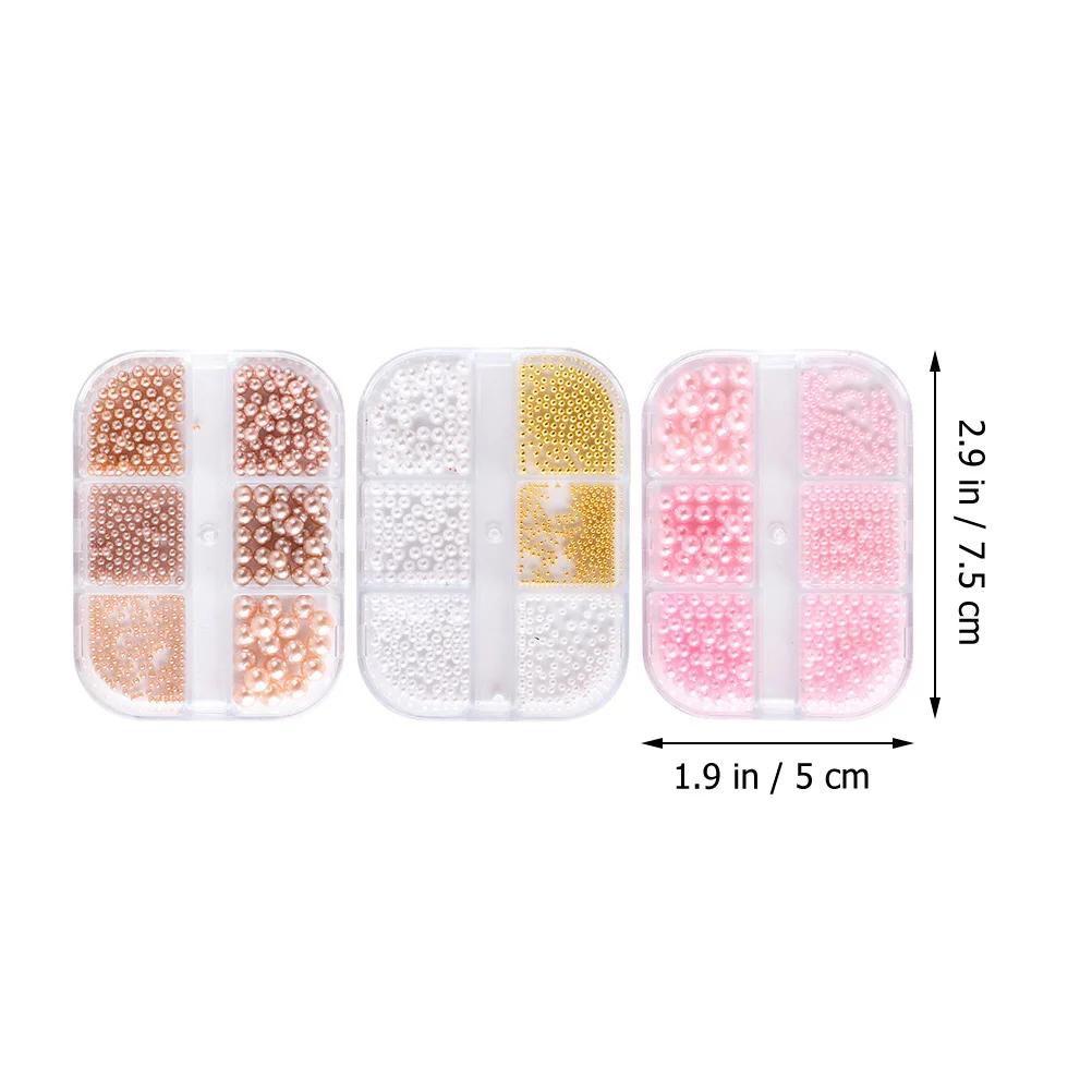 

3pcs 3 Boxes Pearl Shape Studs Diy Manicure Supplies Shiny Nail Art Decor For Nail Accessories Salon Manicure Beads Charms