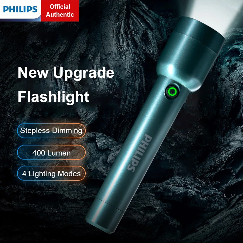 Philips Wiederaufladbare LED Taschenlampe 4 Modi Ultra Helle Selbstverteidigung Camping Lichter Leistungsstarke Taschenlampe für Wandern Im Freien