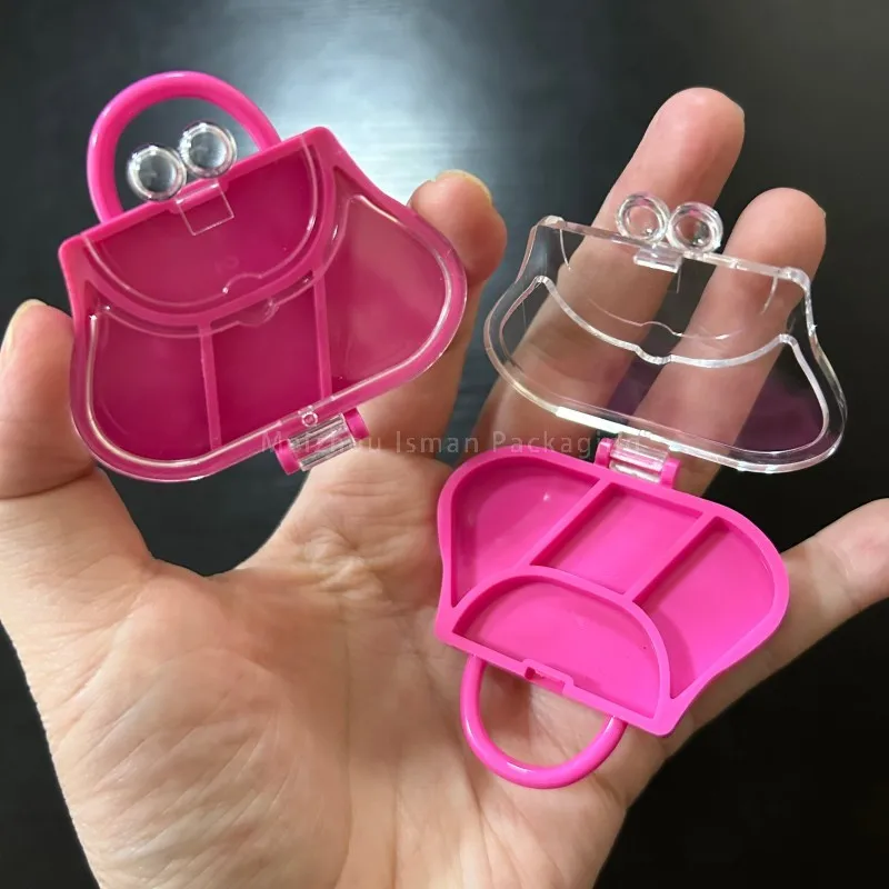

50Pcs Cosmetic Hot Pink Handbag Shape Eyeshadow Jar Lip Balm Container Cute Empty Blush Packing Powder Palette Case 5g