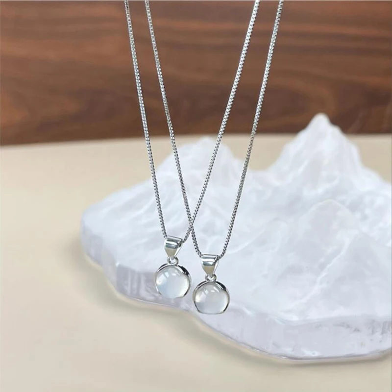 Yerik Mode Silber Farbe Weiß Runde Mondstein Anhänger Halsketten für Frauen Luxus Temperament Schlüsselbein Kette Halskette Schmuck – Detail 10