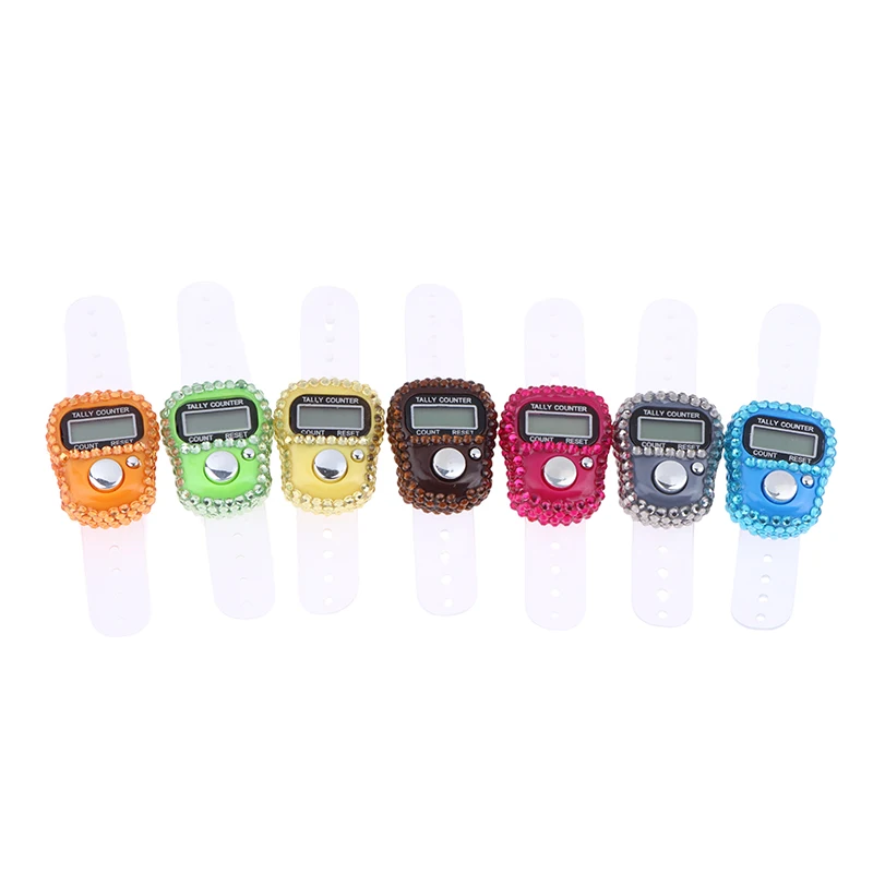7 Colors Rhinestone Finger Counter with Sparkling Stones Portable Counting Tool for Prayers Knitting School Teaching