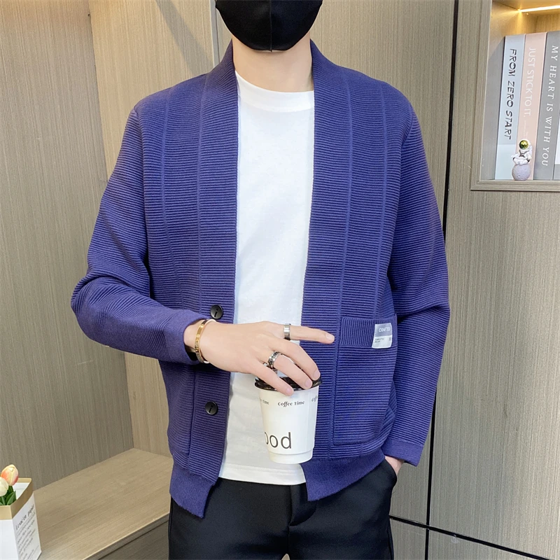 

Men Sweater Jacket All-match Knitwear Long Sleeve Fashion Solid Striped Cape Cardigan Sweater Men's Clothing for Spring Autumn