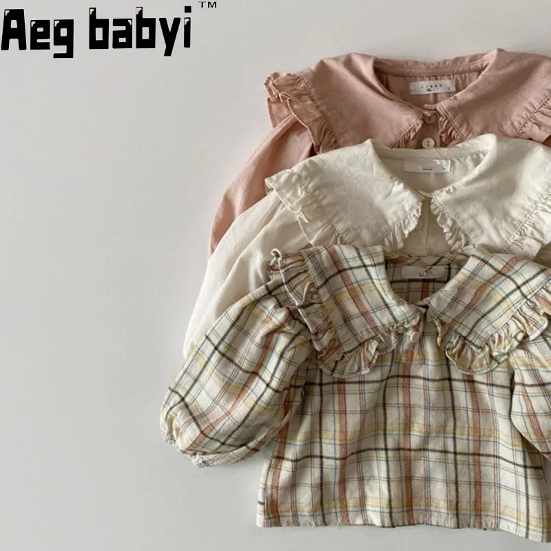 

Spring Autumn Baby Girls Shirts Tops Korean Lapel Loose Long Sleeve Tops Children's Clothing Kids Girl Bottoming T-Shirts 0-5Y