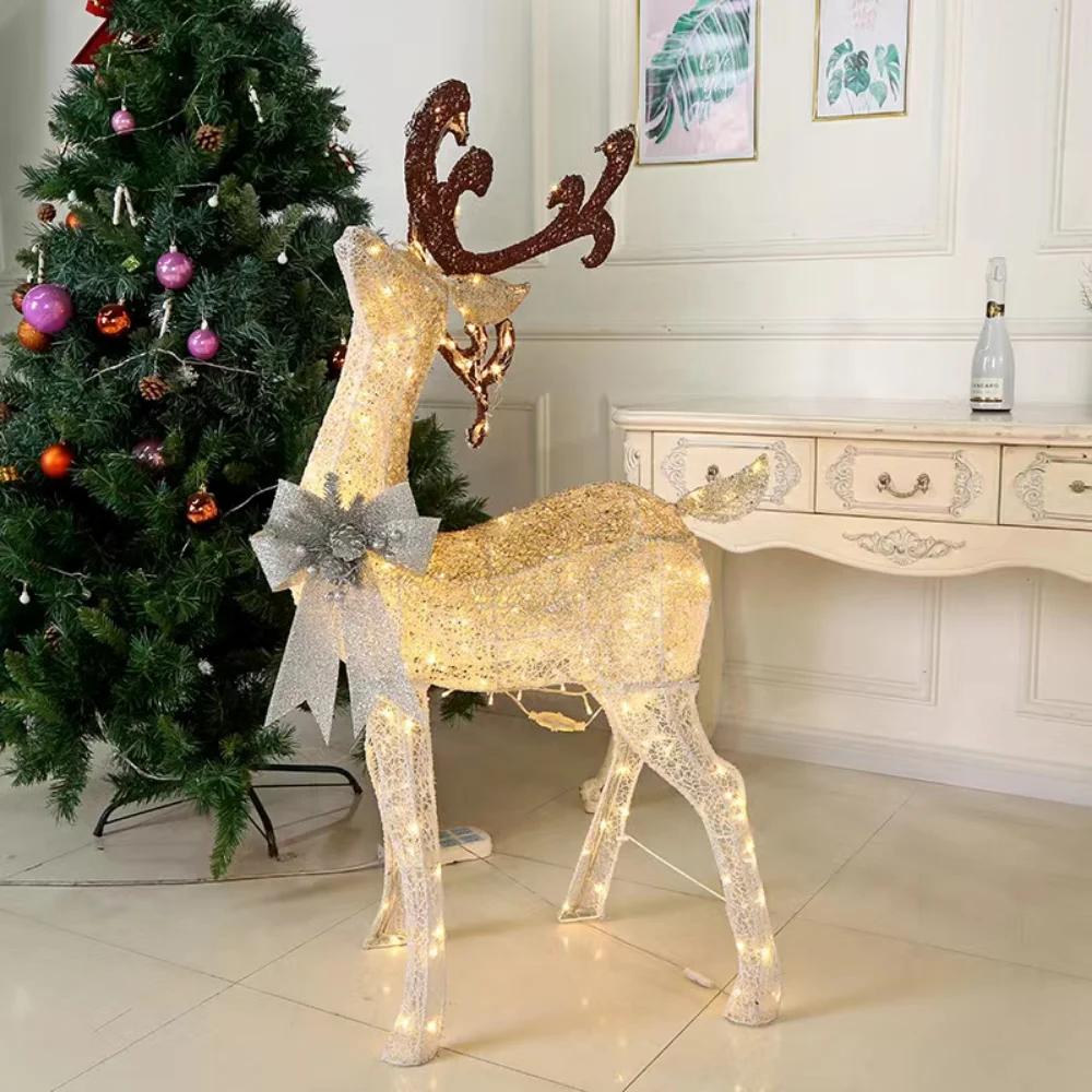 3-Piece Set Glowing Reindeer Ornament Wrought Iron Deer Pulll Car Decor for Christmas Party Festival Decoration natal decoração