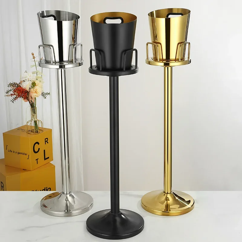 Cooling Ice Bucket 304 Stainless Steel Champagne Bowl Holder Floor Stand Type Wine Beer Beverage Bottle Storage Barrel KTV Bar