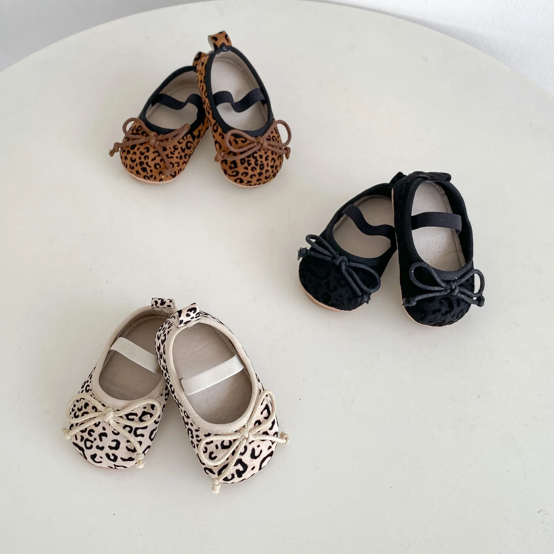 ​​2025 Spring Fall Baby Girl First Walkers Bow Leopard Print Round Toe Soft Sole Non-Slip 0-18 Months​
