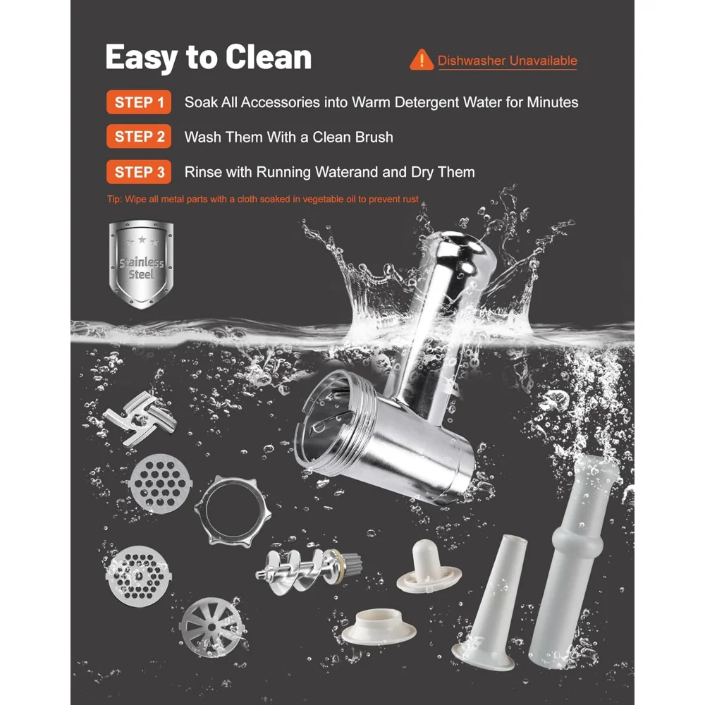 3000W Max Meat Grinders with Stainless Steel Cutting Blade, 3 Grinding Plates, 1 Sausage Maker & 1 Kubbe Kit for Home Kitchen