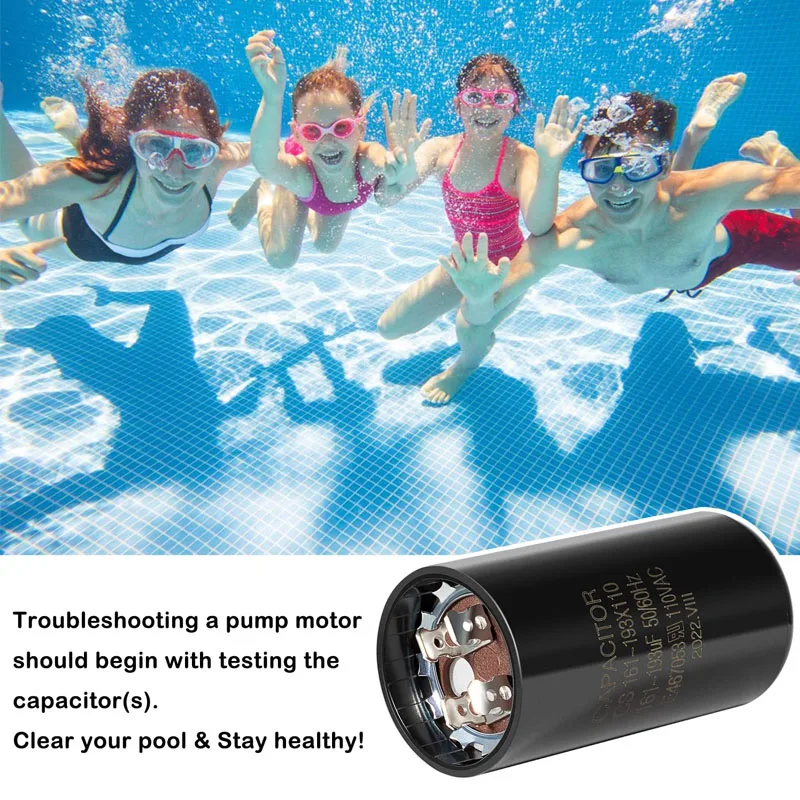 Pool Pump Start Capacitor 161-193 UF/MFD Fit for Hayward Super Pump 0.75HP 1.0HP 1.5HP and Max Flo Pumps, 110 Volt Motors