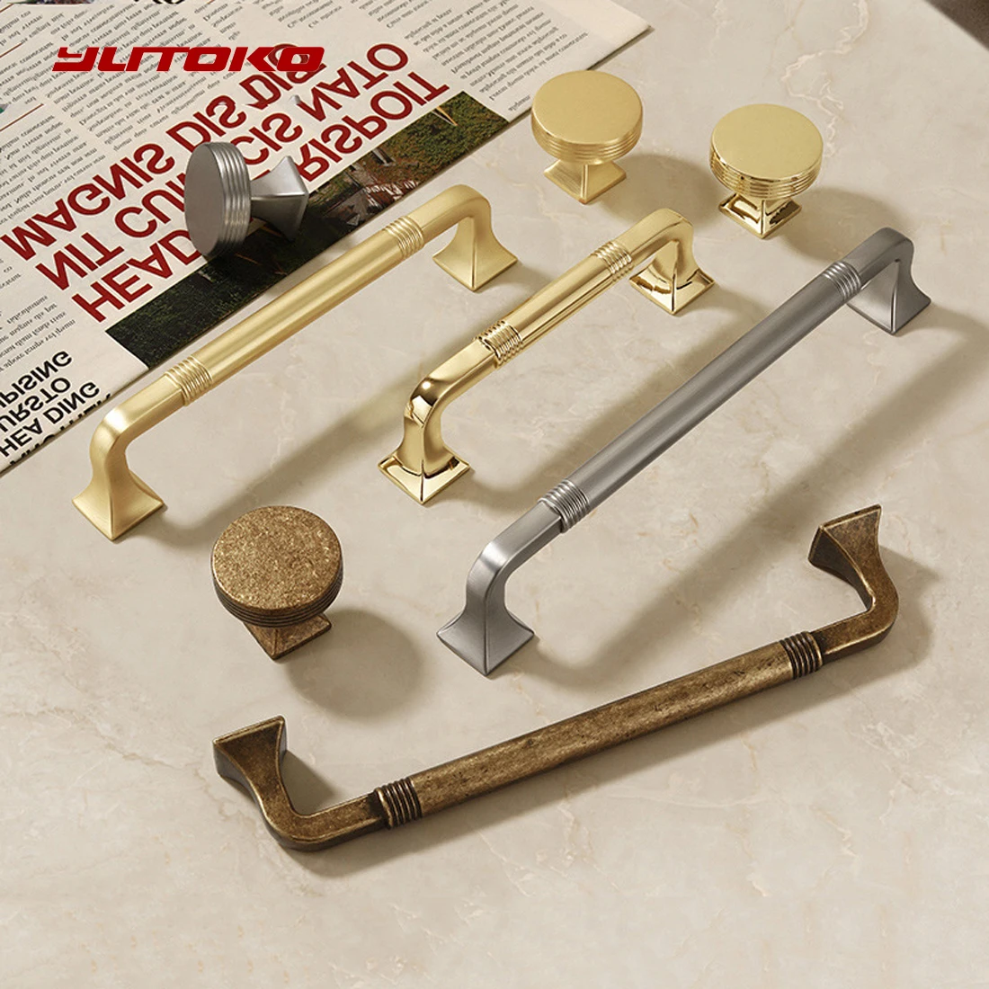 Antique brass-finish cabinet door handle Cupboard/wardrobe pulls premium retro-gold single-hole drawer knob furniture hardware