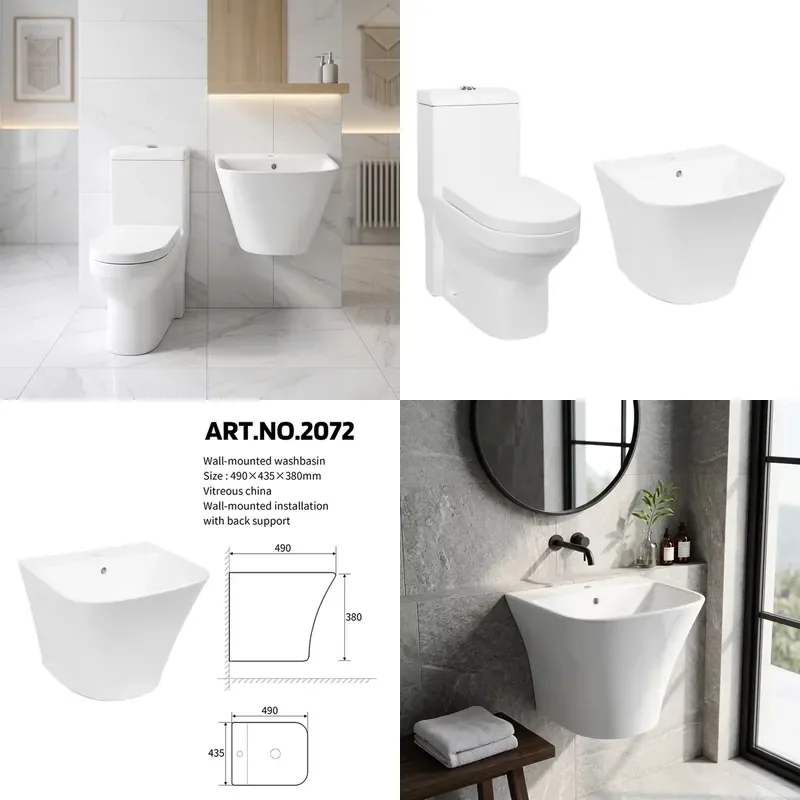for   P-type Sewer One-piece Toilet Ceramic Pure White Bathroom Sink Porcelain Wall-mounted Sink and Toilet Set