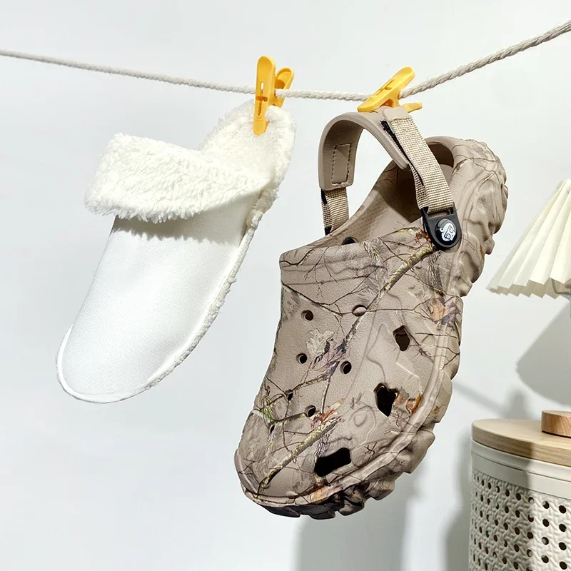 حذاء أوتون إيفا زغب الشرائح عادية في الهواء الطلق مريحة أفخم الفراء قباقيب الشتاء الرجال قباقيب النعال الدافئة فروي النعال لينة المنزل C