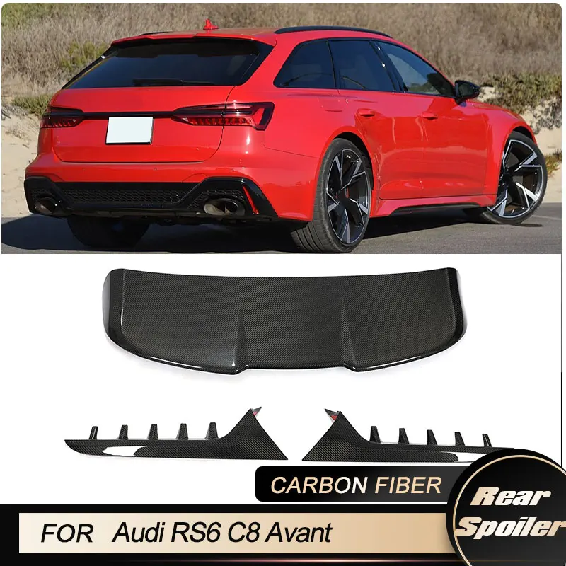 Car Rear Roof Spoiler Wings for Audi RS6 C8 Avant 2019-2022 Auto Racing Rear Spoiler and Window Insets 3PCs/Set Carbon Fiber