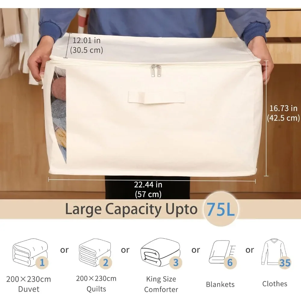 Canvas Comforters Bags, Closet Organizers and Storage for Quilts Clothes Organization Containers Bins with Sturdy Zipper, Bags