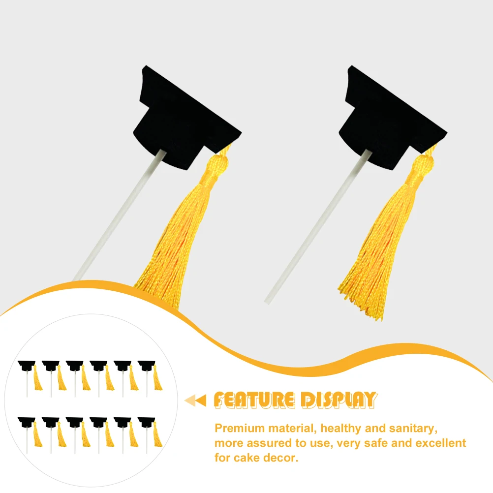 

12 Pcs Graduation Hat Cake Topper Tassel Decor Party Supplies Diploma Caps Cupcake Picks Safe Excellent Cake Decor
