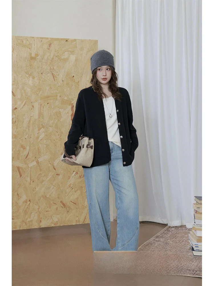 

plus Size Knitted Open Cardigan Top for Women Casual Sle Loose Fit Long Sve round Ne Polyester Fiber Aesthetic Sweater...