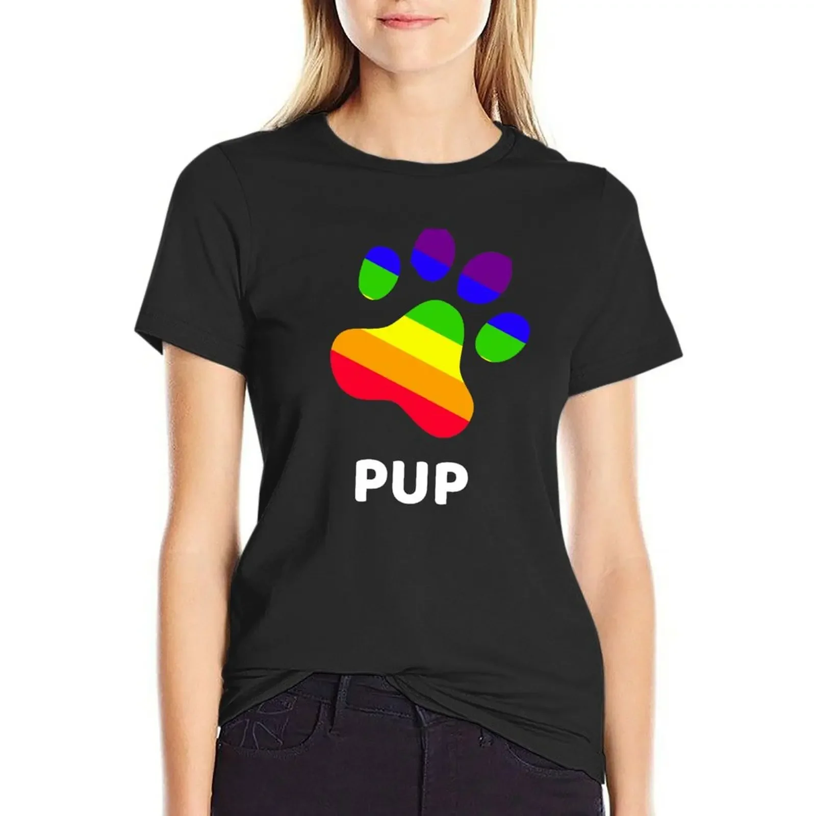 

Rainbow Pup Paw T-Shirt customs design your own kawaii clothes vintage animal print korean Women's clothes