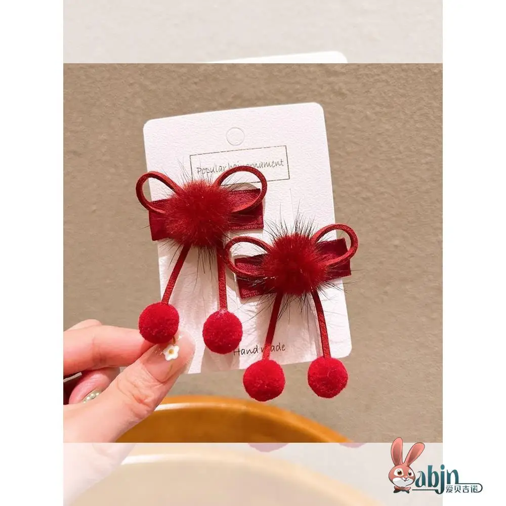 

Red Knot Hair Clip Women's Autumn Winter Tassel BB Clip Side Clip Children's Ancient Chinese Sle Hanfu Accorie...