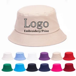 Summer Men women casual cotton bucket hat Custom logo embroidery fisherman hats Sports cap Fishing cycling hats