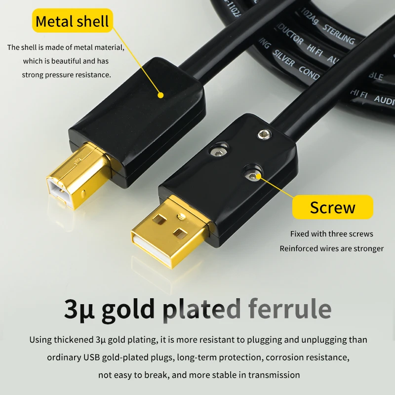 Grey Knight 4n sterling silver hifi usb cable a to b DAC mixer transfer cable boost decoder data cable plated 3u gold ferrule