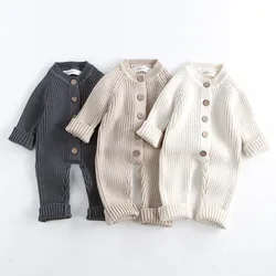 0-24M Baby Clothes Spring New Infant Rompers Solid Knit Jumpsuits O Neck Boys Jumpsuit Toddler Outfit