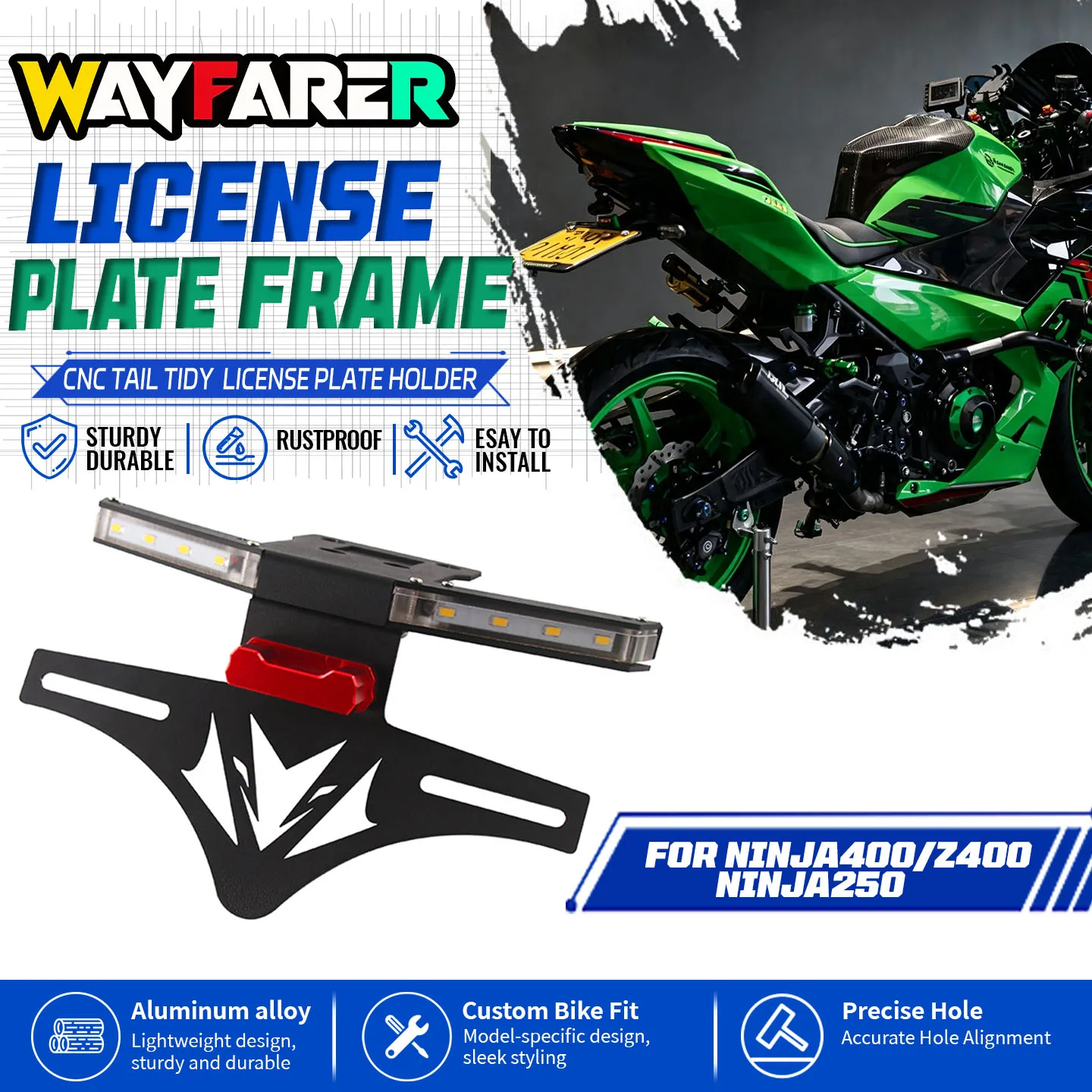Motorcycle License Plate Holder for Ninja 400 250 500 Z400 Z500 NINJA400 NINJA250 NINJA500 Tail Tidy Fender Eliminator Bracket