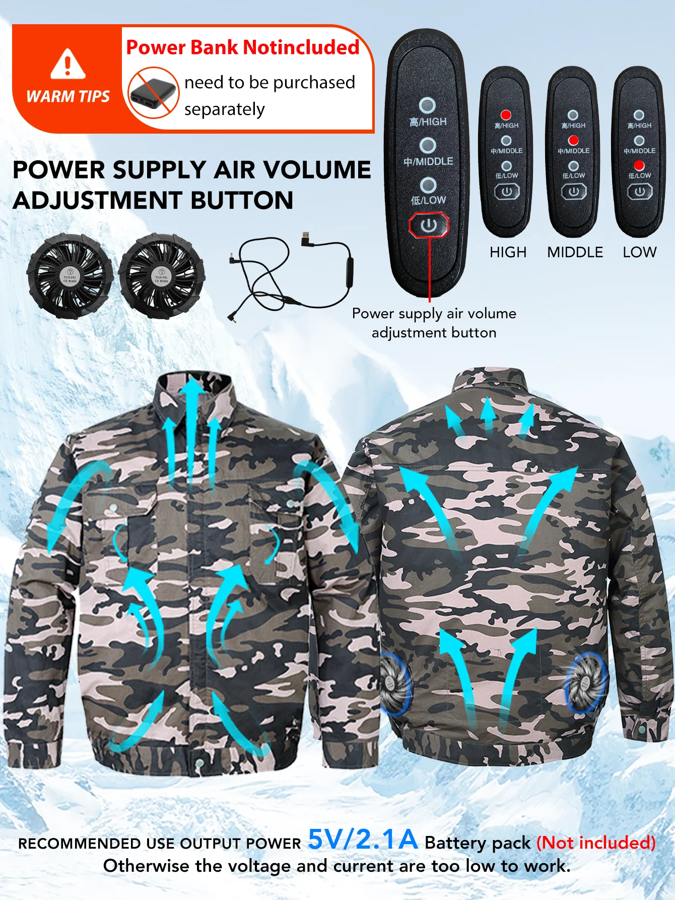 

Одежда с длинными рукавами для работы, с 2 вентиляторами, регулируемым объемом воздуха в 3 уровнях, мужская курткаДлинный рукав, аккумулятор в комплект не входит