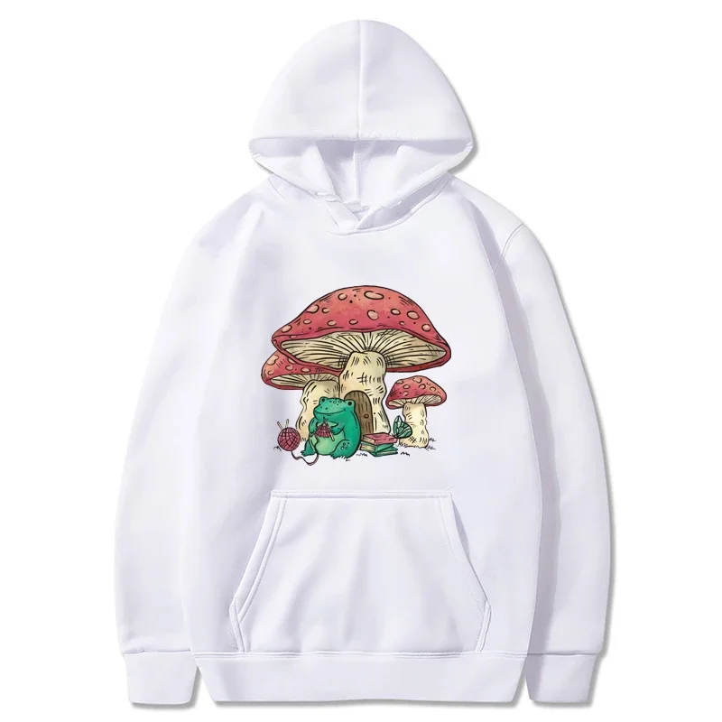 Men's Plus Size Cute Hoodie Mushroom House and Frog Pattern Men's Tops Vintage Oversized T-Shirt Casual Men's Fashion Hoodie