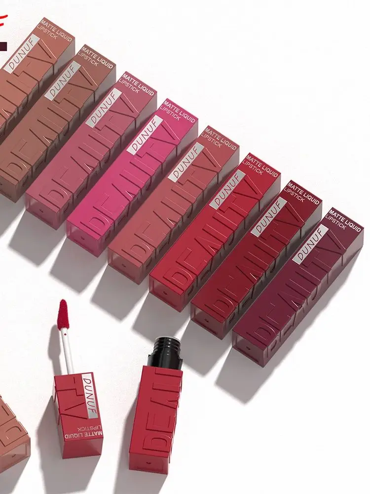 DUNUF 8-kleuren mat fluweel glad, eenvoudig aan te brengen lipgloss met vierkante buis, waterdichte driedimensionale opvullende lippenstift - afbeelding 2