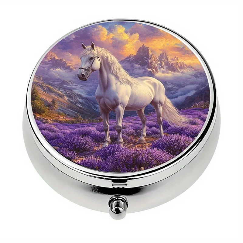 1 mini pill box with 3 compartments, lavender horse-themed mini pill box, medication storage box, unique gift for travel