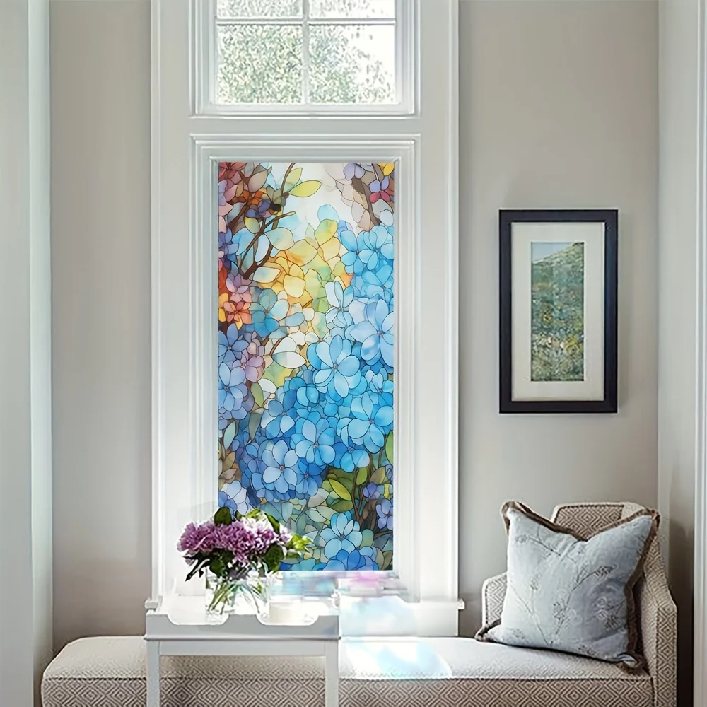 Flower Window Sticker Window Privacy Film Stained Glass Film No Adhesive Electrostatic Sticker Waterproof Home Decoration