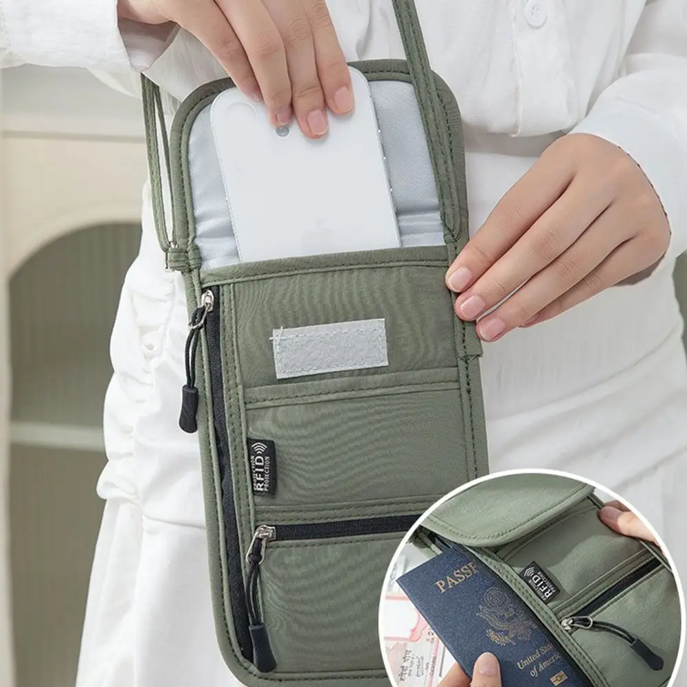 

Сумка для паспорта из ткани Оксфорд, сумка для документов, RFID-блокировка, противоугонная подвесная сумка для телефона на шее, регулируемый ремень, легкий кошелек на шею