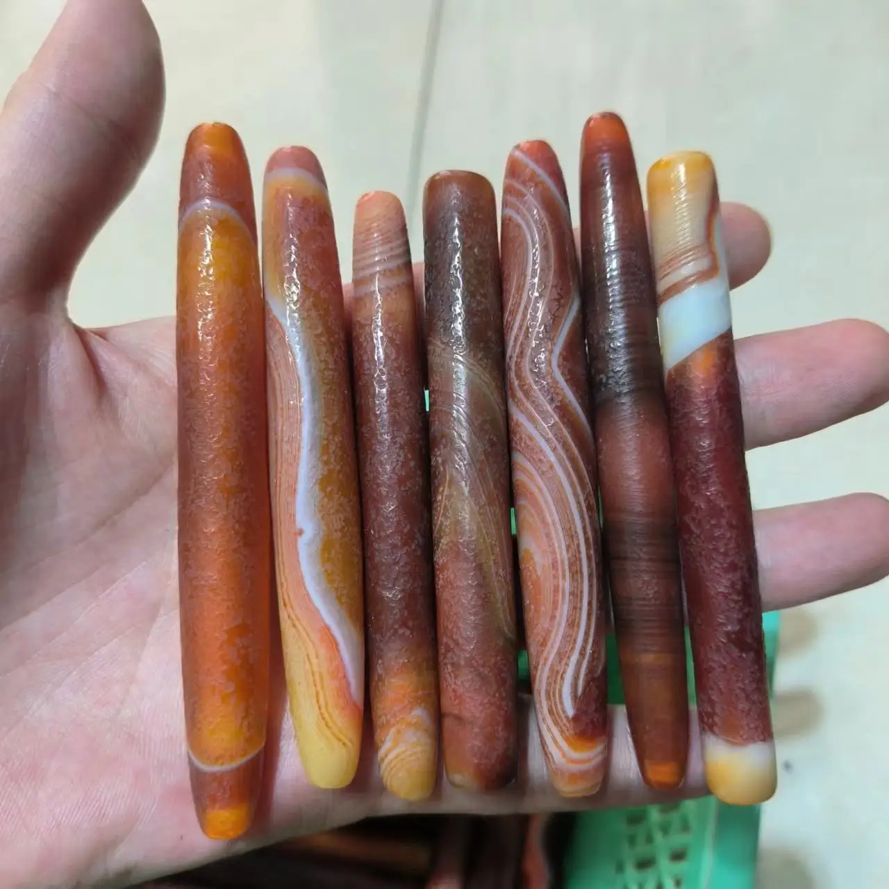 15pcs/lot natural agate red long tube bead lengthened 11cm wholesale selection same material stripes beautiful loose jewelry