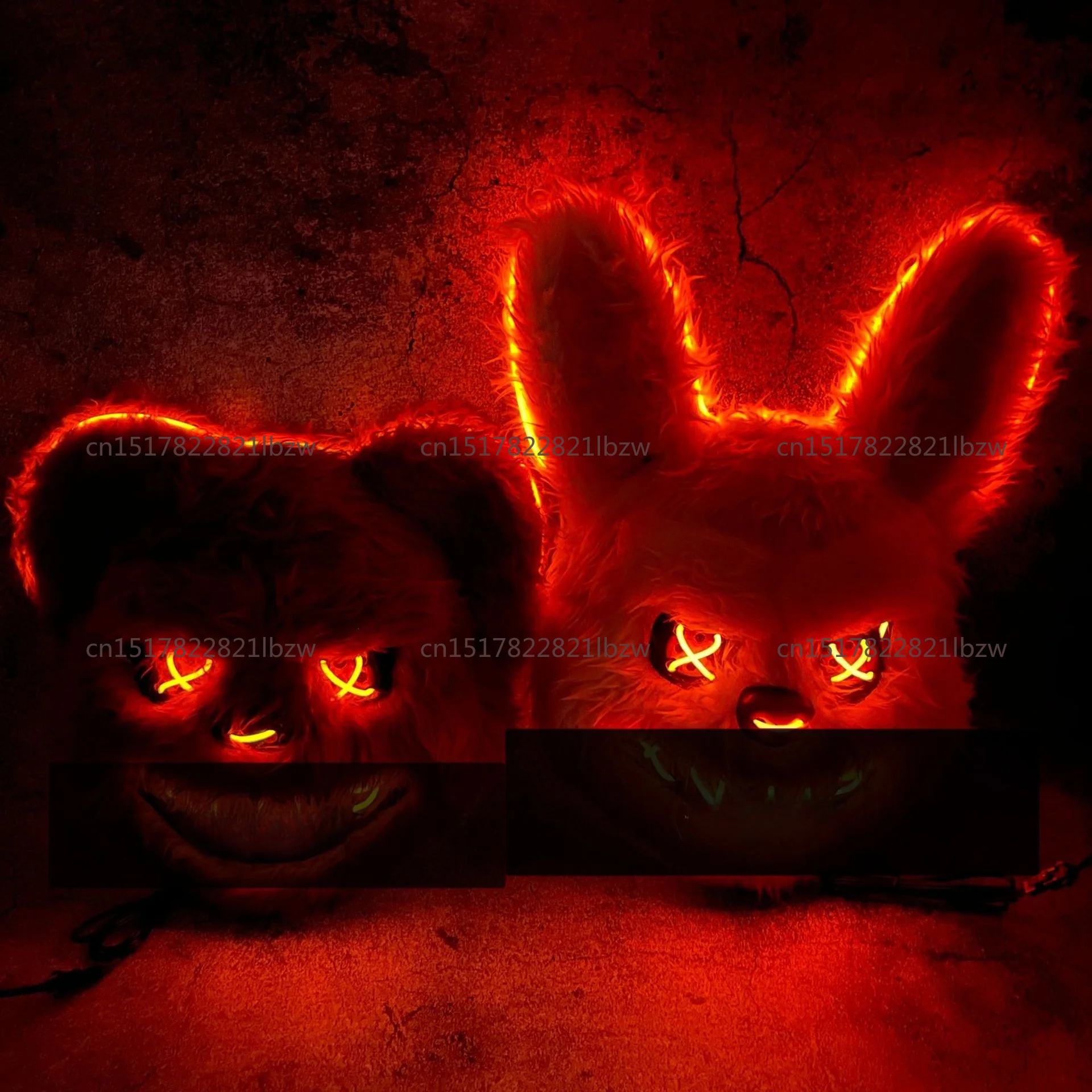 Halloween horror costume bear rabbit glowing led mask, masquerade hood, show props