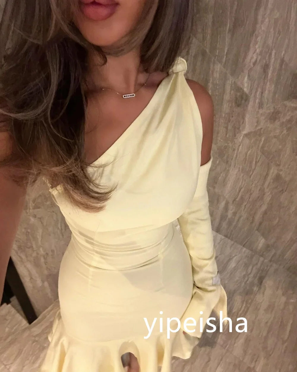 Customized Fashion Jersey Pleat Mermaid One-shoulder Knee Length Dresses Evening Dresses Classic Exquisite Modern Style Pastrol  image 4