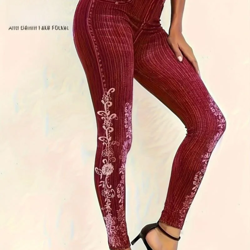 

Джинсовая юбка Ele больших размеров с высокой талией и цветочным принтом Cleanfit Sle UXA8060, женская высокоэластичная юбка из искусственной кожи среднего возраста