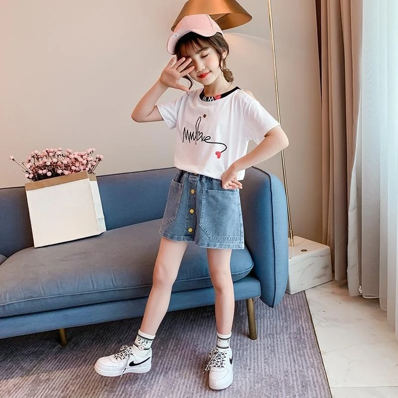 

Детская летняя джинсовая плиссированная мини-юбка А-силуэта для девочек, повседневная, для учениц начальной школы 5-12 лет, наряд к школе