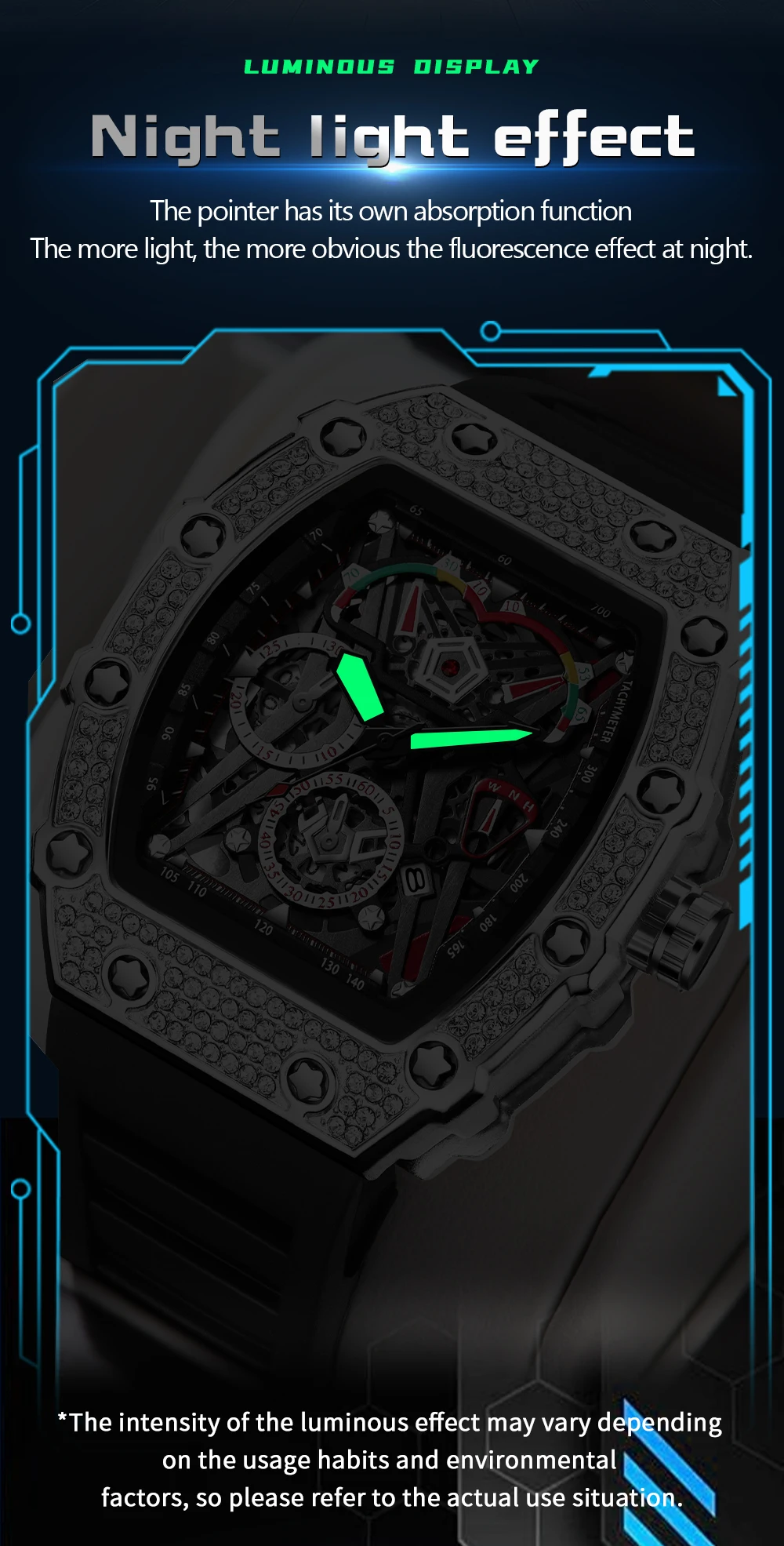 Бренд OFNS 7105, креативные полые мужские персонализированные часы, модные мужские кварцевые часы с ночным светом и календарем для отдыха