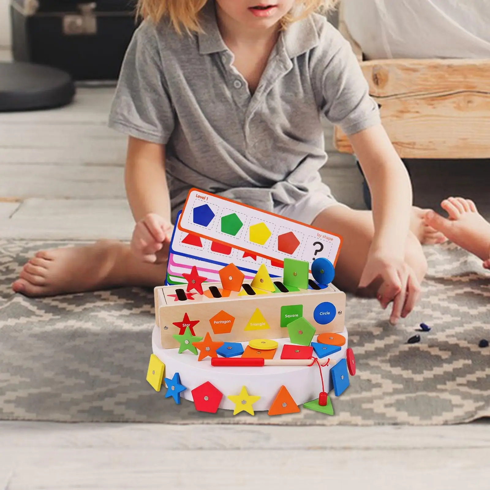 Rompecabezas de bloques de juguete de clasificación de colores con forma de madera, juguetes educativos, juego de pesca para niños pequeños, regalos de cumpleaños para bebés y niñas