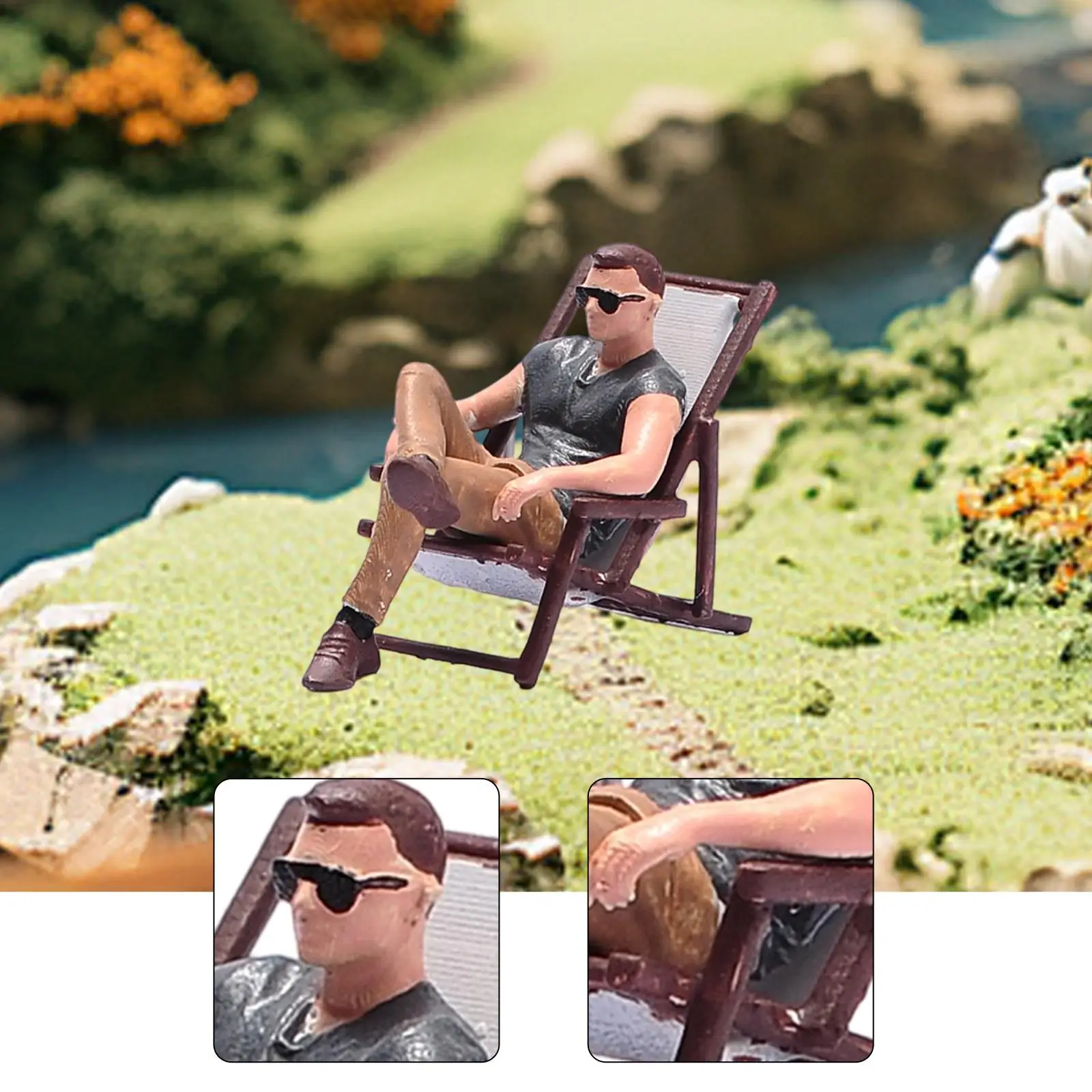 1/64 Miniature Figure Man Sitting in A Lounge Chair Tiny People Figurine for Micro Landscape