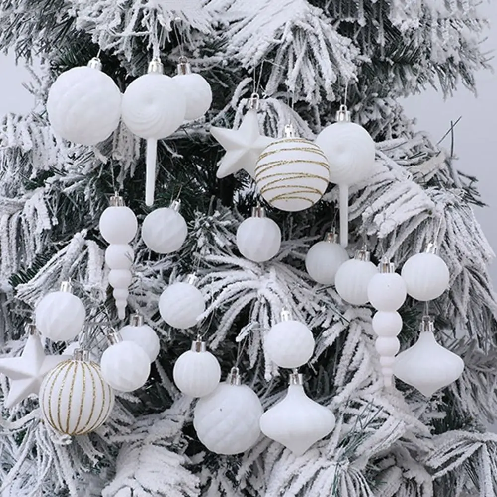 

24Pcs Colorful Flocking Christmas Ball Shatterproof Decorative Christmas Spheres Pendant Reusable Pentagram Christmas Ball