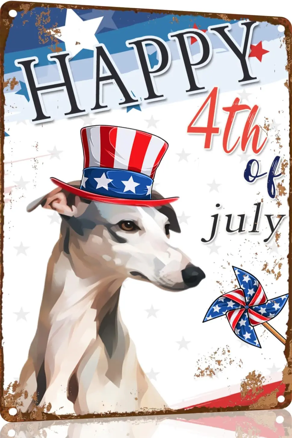 Greyhound Funny Sign Happy 4th of July  IN Metal Patriotic Tin Independence Day Decor For Dog Lover Presidents Hom