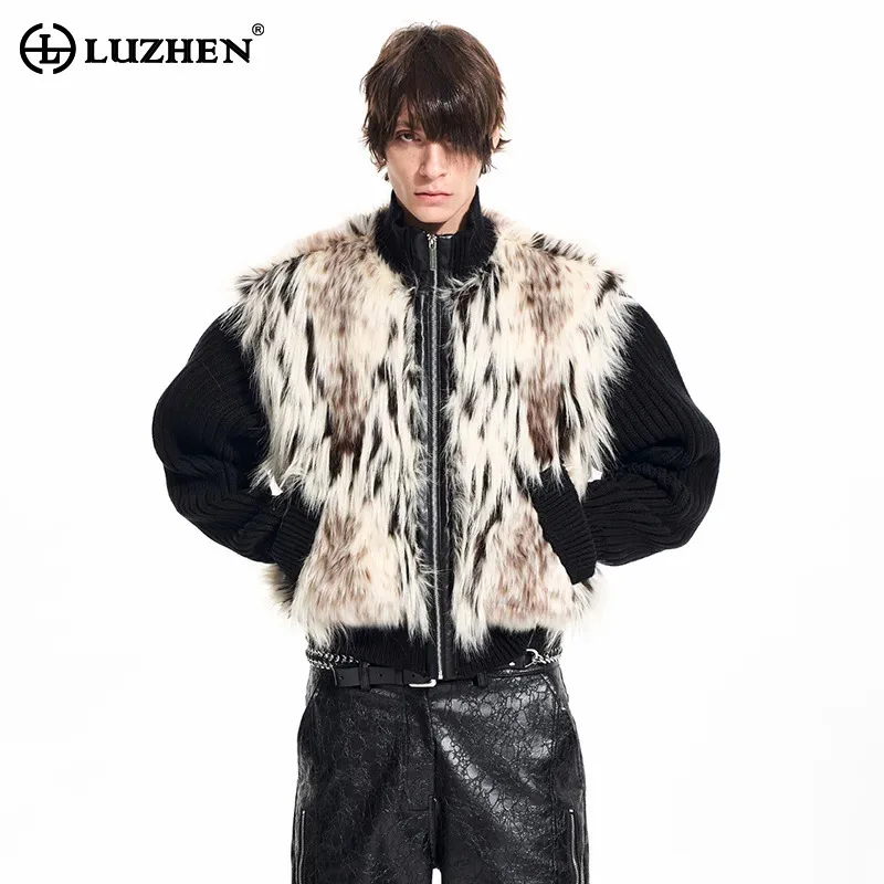 LUZHEN Long 2026 Winter Splicing Original Street Faux Fur Sleeve Parka Jacket Men's Fashion Handsome High Quality Coat JY8633