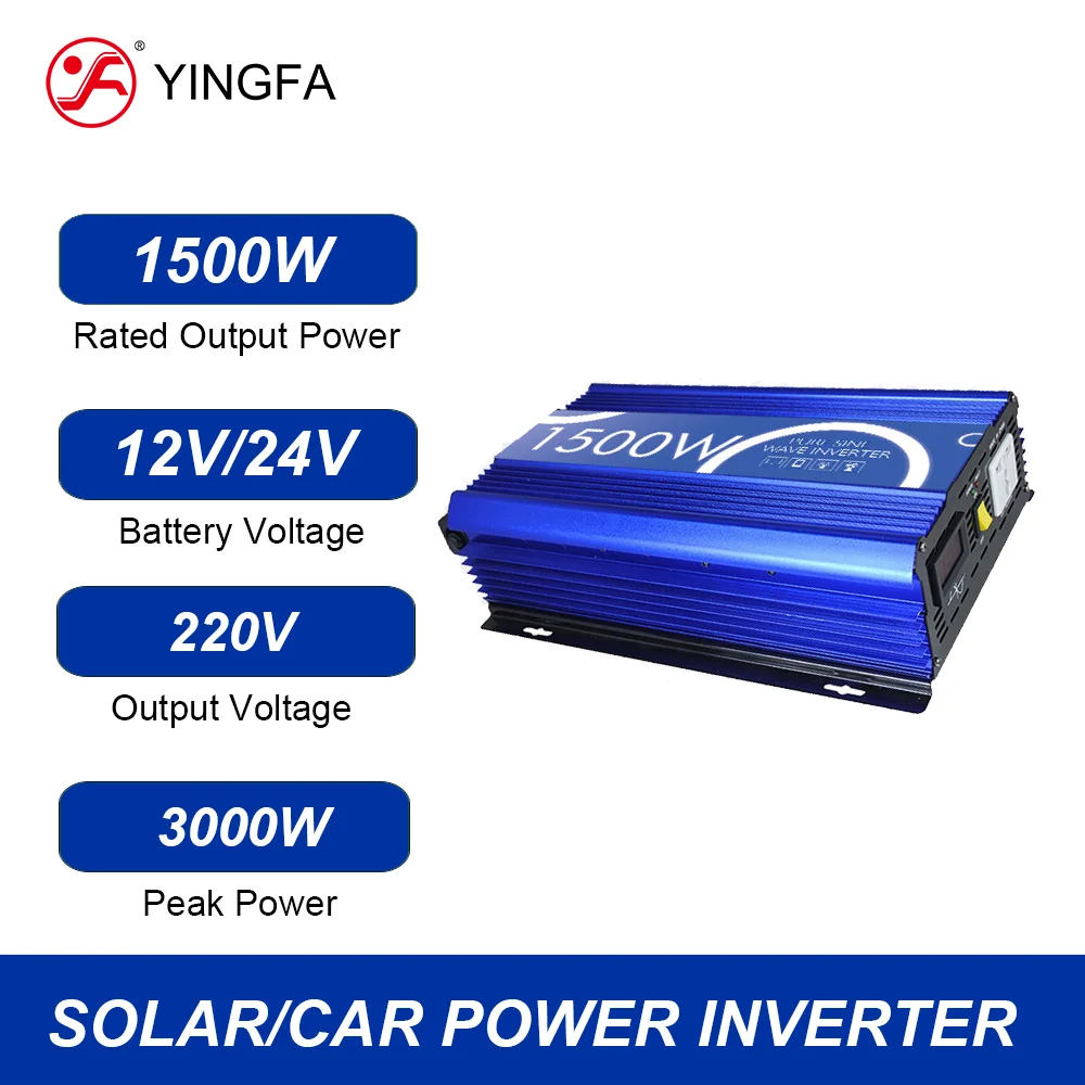 YINGFA 1.5KW Capacity UK DE EU Standard Plugs 12V 24V to 220V 1500W Pure Sine Wave Portable Power Inverter With USB