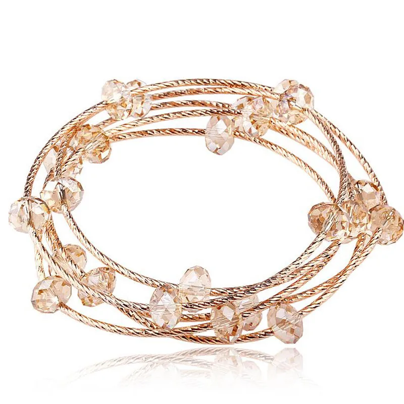 

Austrian Crystal Bracelet S925 Silver Plated Rose Metal Tube Multi-layer Crystal Bracelet Fashion Four Circles